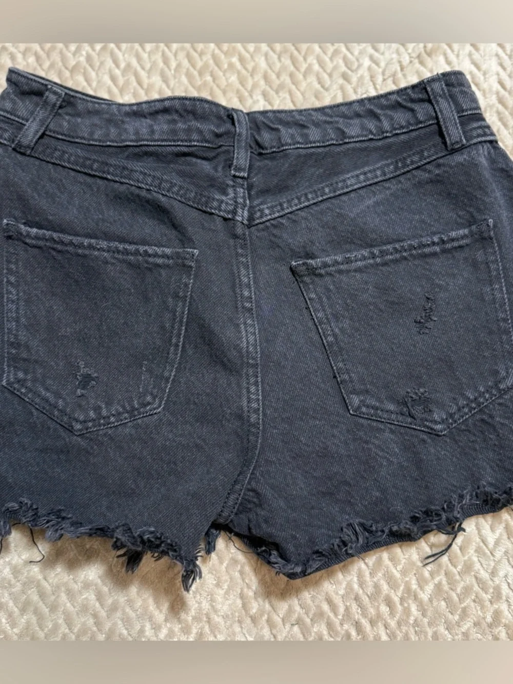 Black Distressed Denim Shorts High Rise Y2K Festival Cutoff Jean Shorts Size 26 - Picture 6 of 9